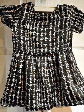 Rare HTF Maan Belgium Girls Black Stick Figure Doll Print Dress Size 2 